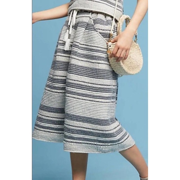 Anthropologie Laura Siegel Ellison Culotte Pants Sz S Stripped‎ Textured Pull On - Picture 3 of 13